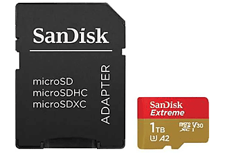 Tarjeta Micro SDXC - SanDisk Extreme, 1 TB, 160 MB/s, UHS-I, U3, V30, A2, Clase 10, Adaptador SD, Multicolor