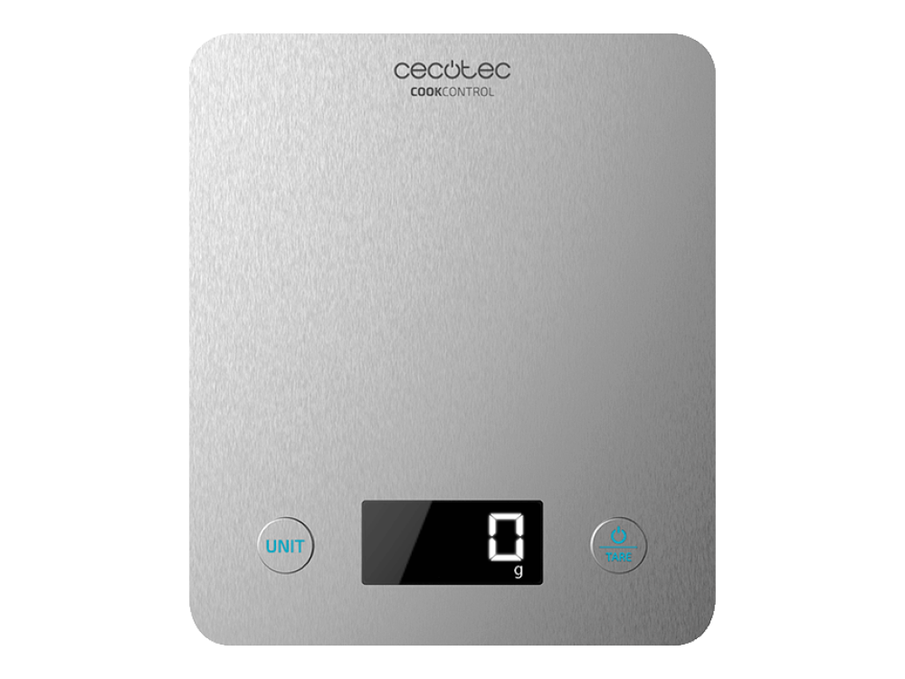 Balanza de cocina - Cecotec Cook Control 1000, 1g, Pantalla LCD, AirFresh, Antihuellas, AirFresh, Gris