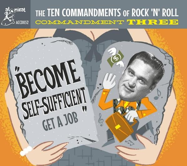 Pochette d'album : Une femme tient des pierres tombales. Le titre est : « Les Dix Commandements du Rock 'N' Roll ».