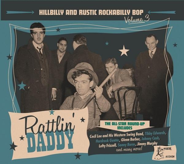Pochette d'album, un groupe d'hommes en costume. Texte : Hillbilly and Rustic Rockabilly Bop.