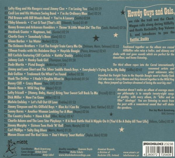 Pochette de CD avec une liste de chansons, noms d'artistes et détails de l'album. Texte à droite.