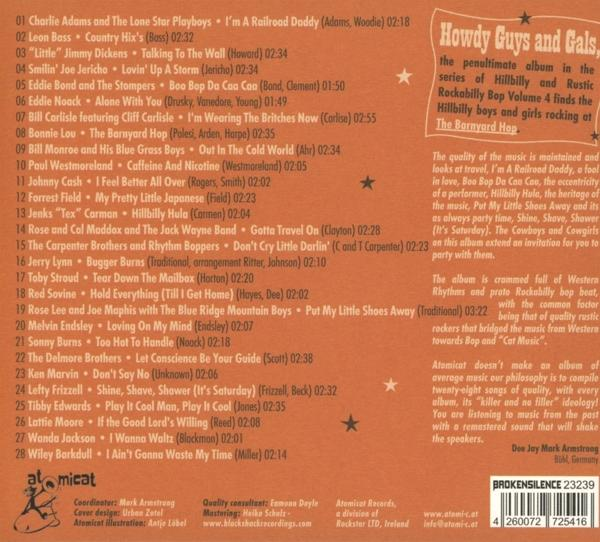 Pochette d'album avec une liste des titres et une description de l'album Hillbilly Bop volume 4.