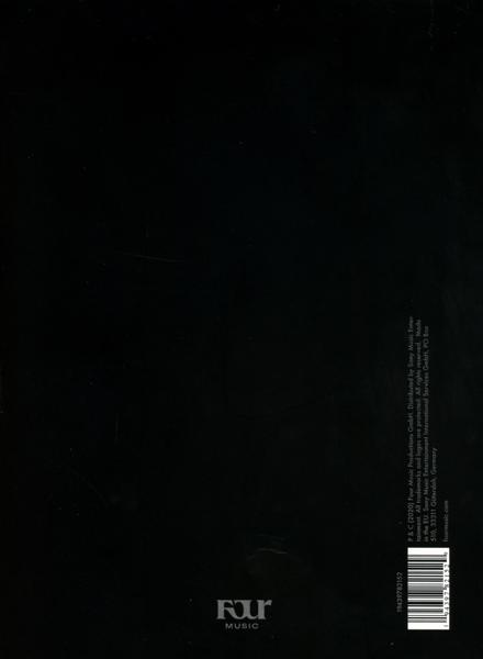 Schwarzes Blatt mit Text und Barcode am unteren Rand. Der Hintergrund ist ganz schwarz.
