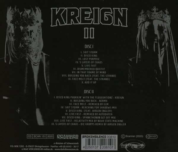 Schwarzes Albumcover mit zwei Schattenfiguren. Der Albumtitel lautet 'Kreign II' und listet Songs auf zwei Discs auf.