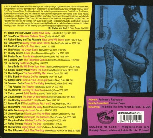 Ein Vintage-Albumcover mit Songtiteln und einer Liste von Künstlern. Die Beine einer Frau sind sichtbar.