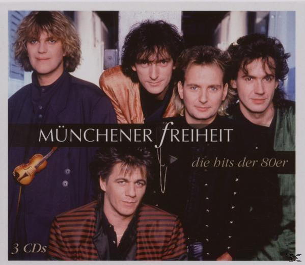 Albumcover, Band vor dunklem Hintergrund. Titel, MÜNCHENER FREIHEIT. 5 Männer. 3 CDs unten geschrieben.