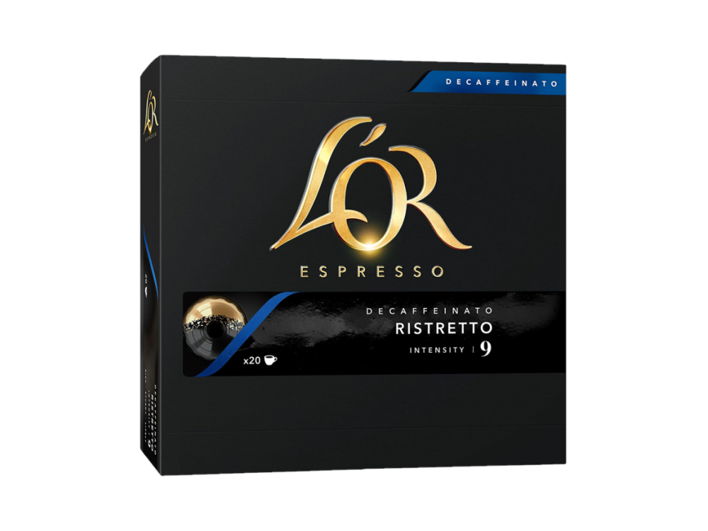 Cápsulas monodosis - L'OR Ristretto Decaffeinato, Intensidad 9, Pack 20 unidades