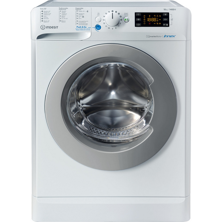 Lavadora carga frontal - Indesit BWE 101483X WS SPT N, 10 kg, 1400 rpm, 11 programas, Blanco