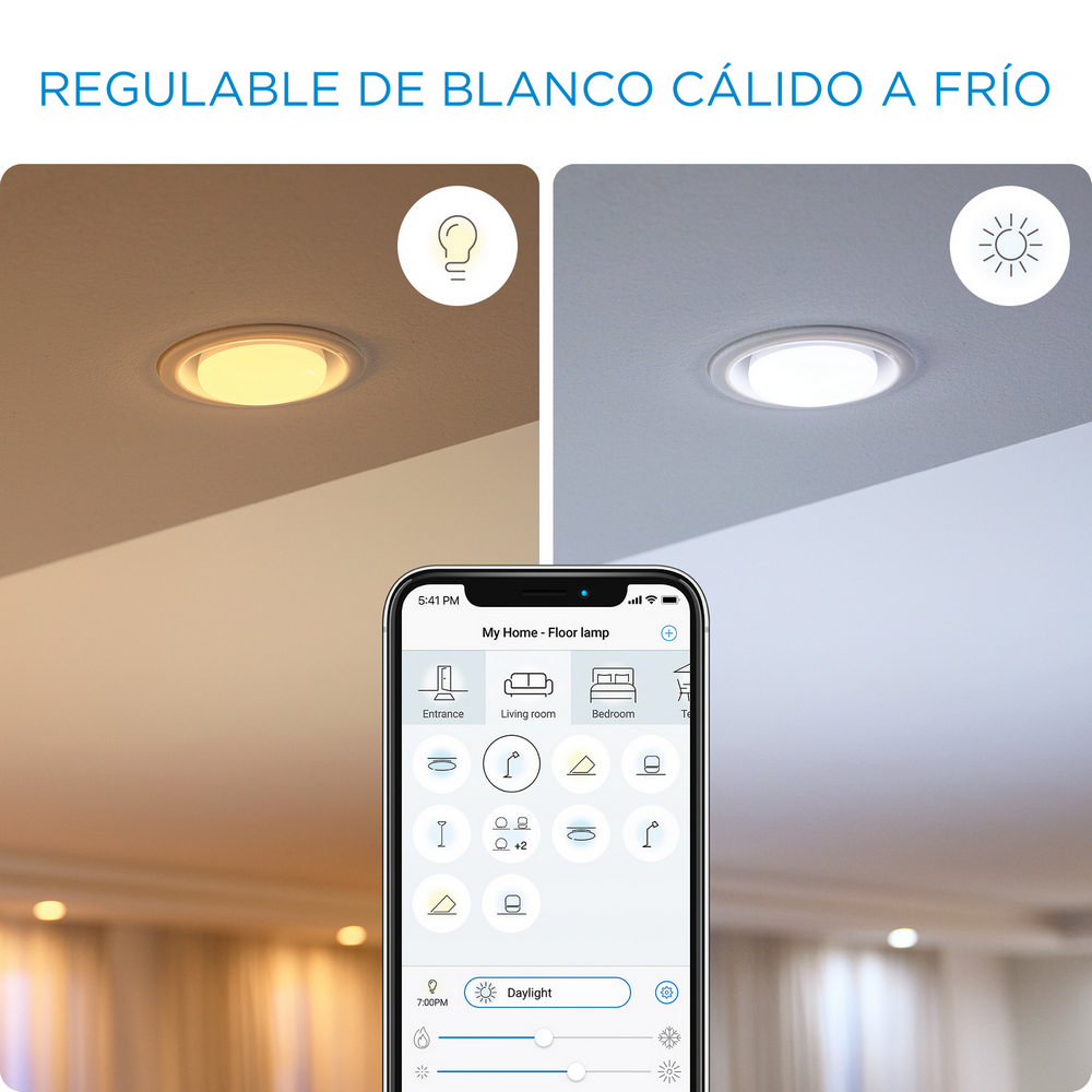 Dos luces de techo con temperatura de color ajustable.