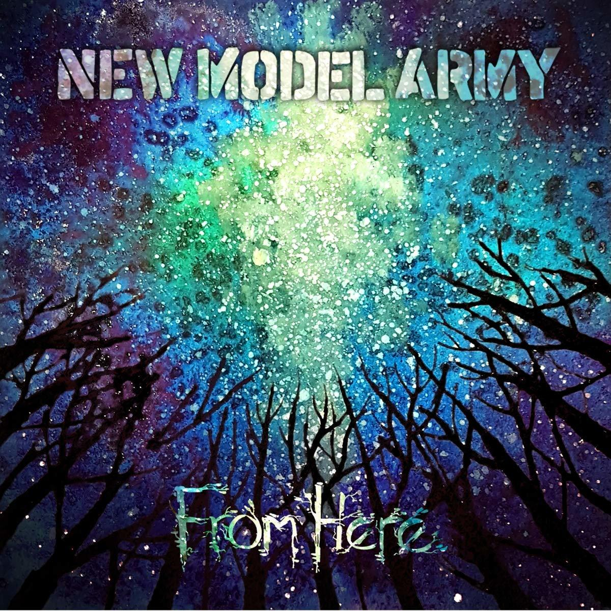 Albumcover: New Model Army - From Here. Dunkler, sternenreicher Himmel mit Baumsilhouette.