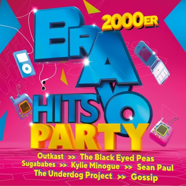 Bravo Hits Party 2000ER CD-Cover mit farbenfrohem Design und Namen von Musikkünstlern.