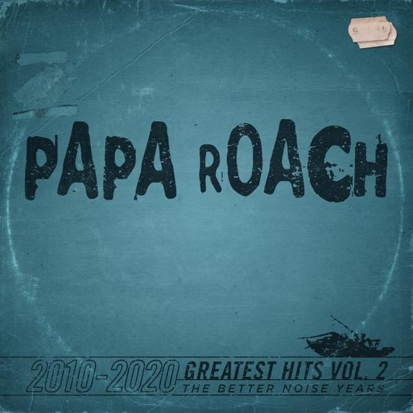 Papa Roach Albumcover, abgenutzter blauer Hintergrund mit Text und Grunge-Stil.