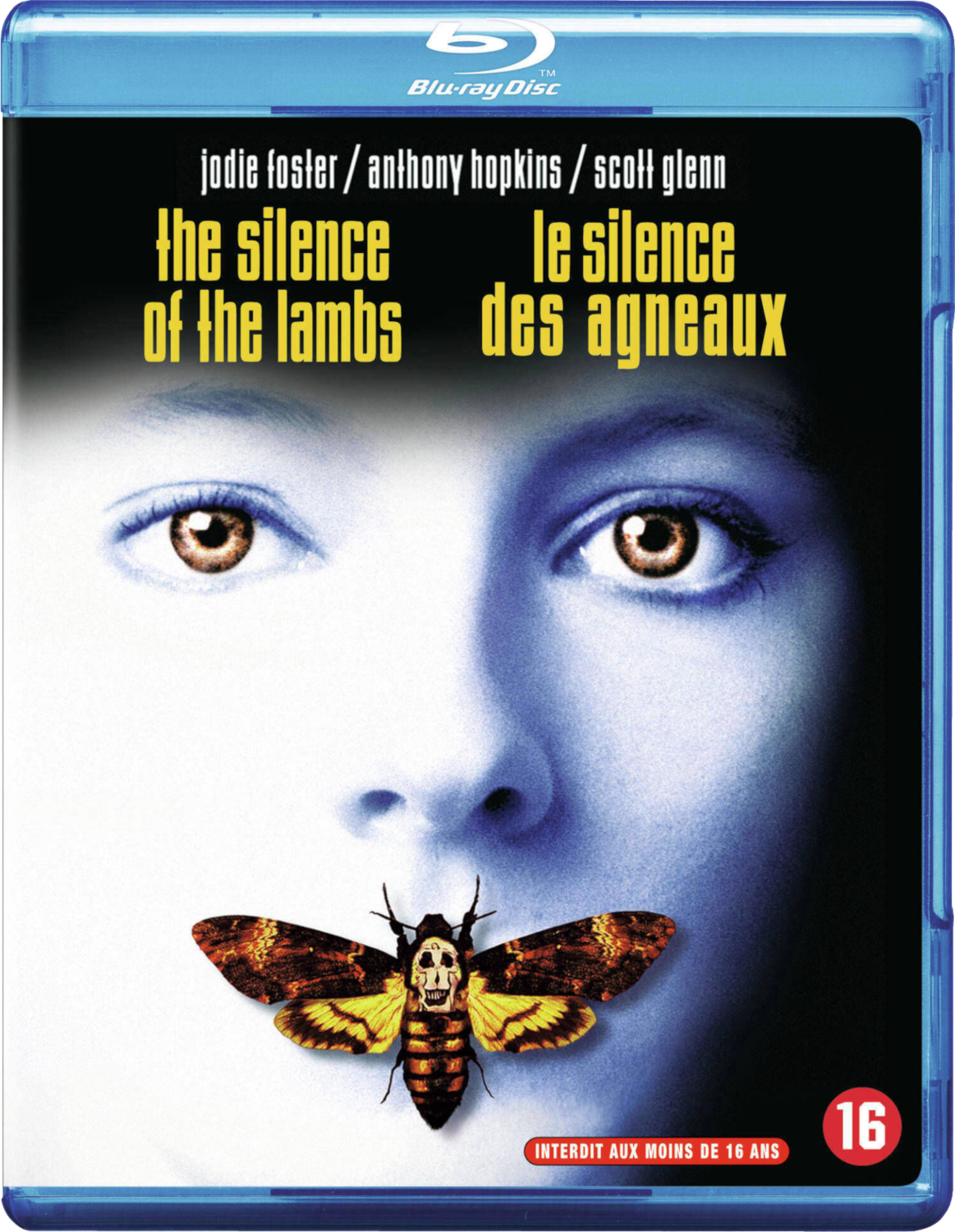 Couverture du film : Visage avec papillon, titre 'Le Silence des agneaux'.