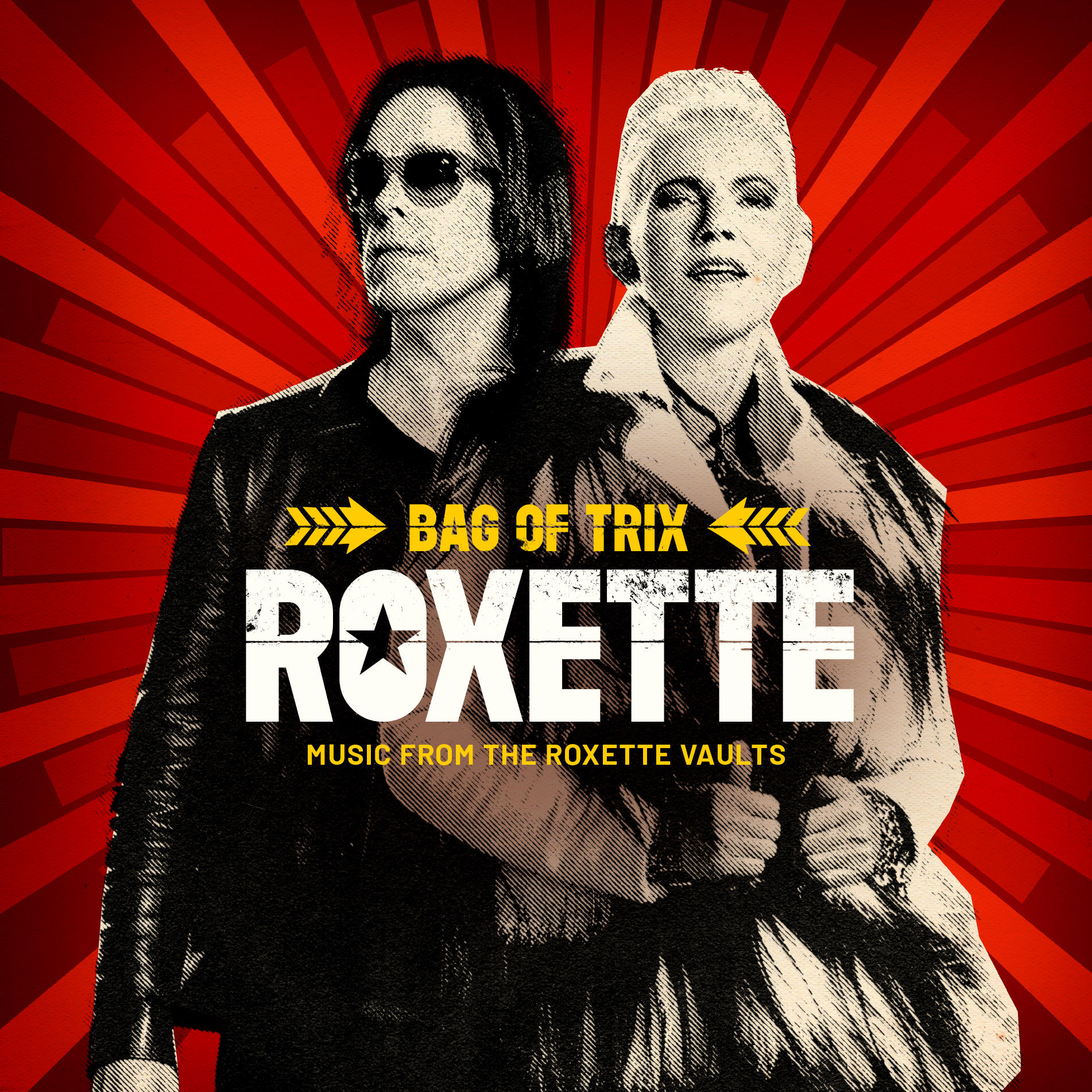 A Roxette album borítója. Két ember áll együtt piros háttéren, sárga szöveggel.