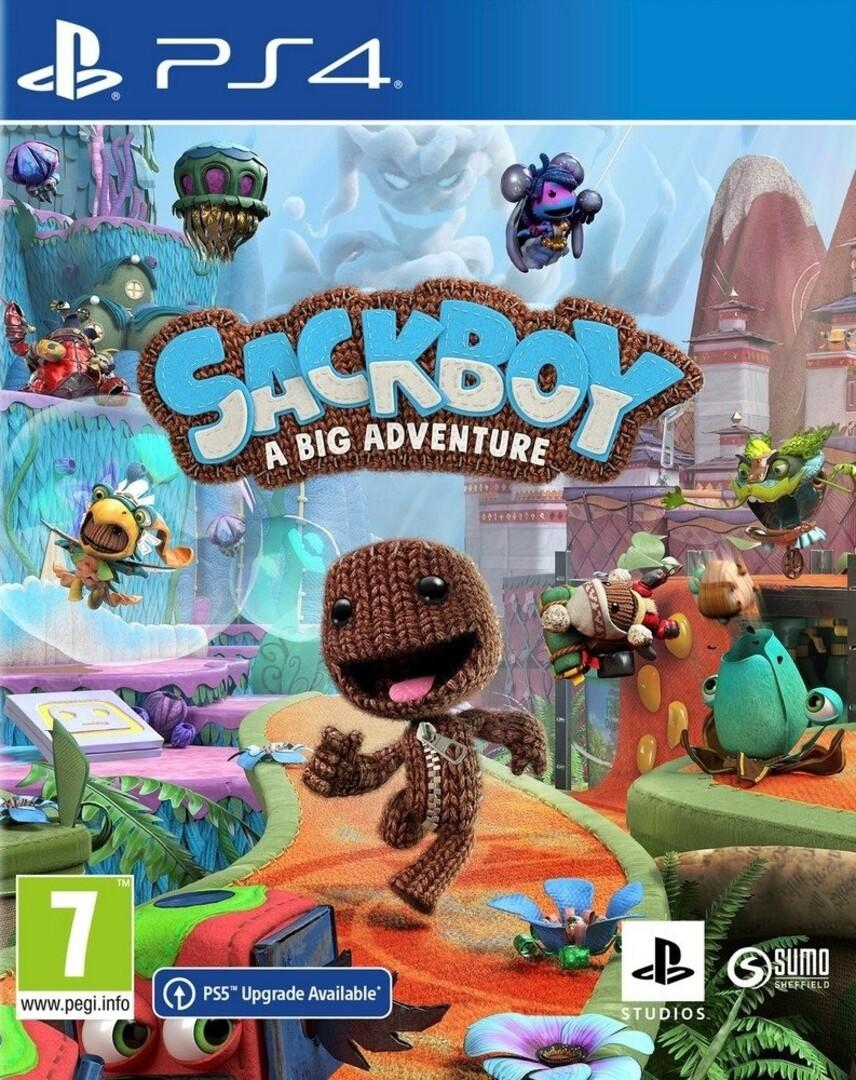 Sackboy: A Big Adventure játékborítója. Sackboy az előtérben. Színes háttér.