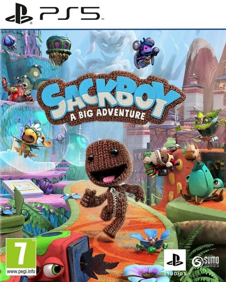 Sackboy: A Big Adventure játék borítója. Sackboy egy színes rajzolt világban fut.