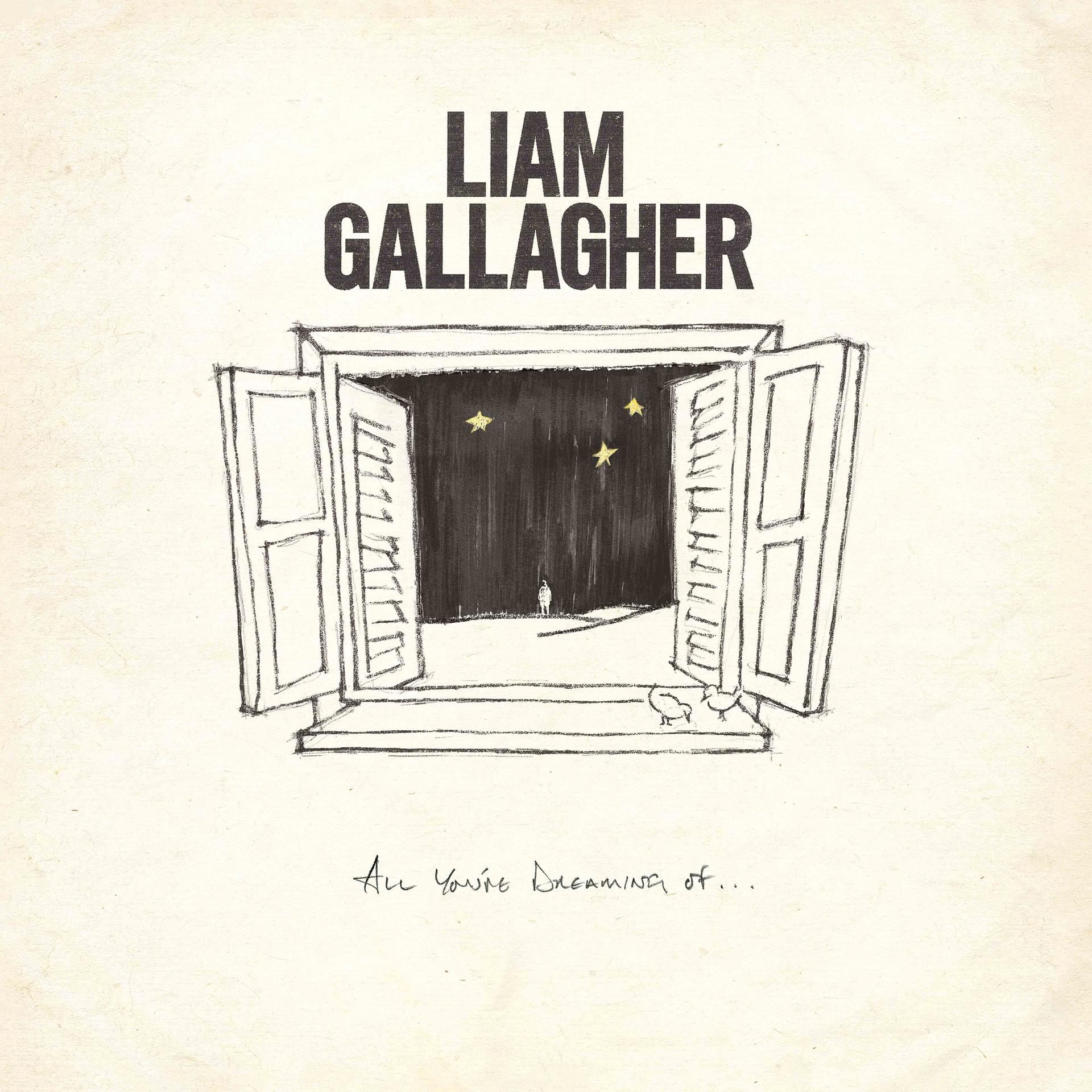 Albumcover: Eine Zeichnung eines Fensters mit Sternen draußen. Der Name des Künstlers "Liam Gallagher" steht oben.
