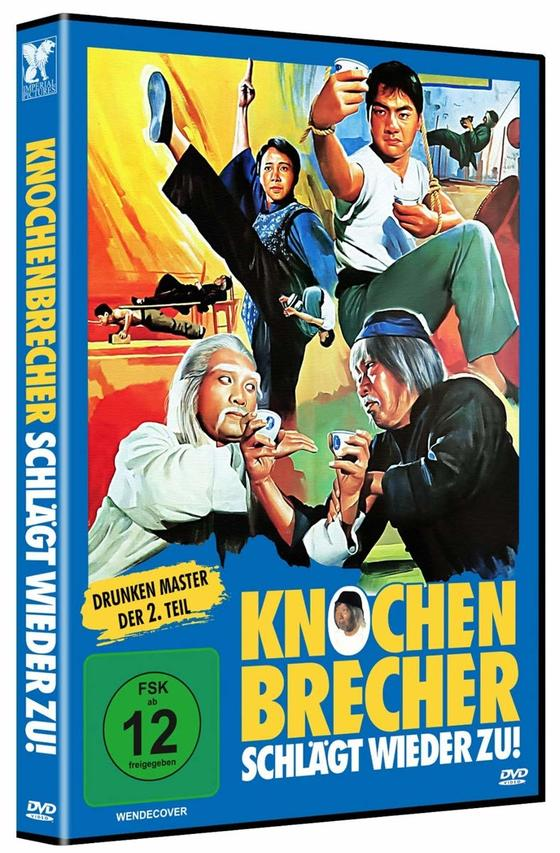 DVD-Box-Set für den Film Knochenbrecher, mit Schauspielern in Action-Posen vor gelbem Hintergrund.