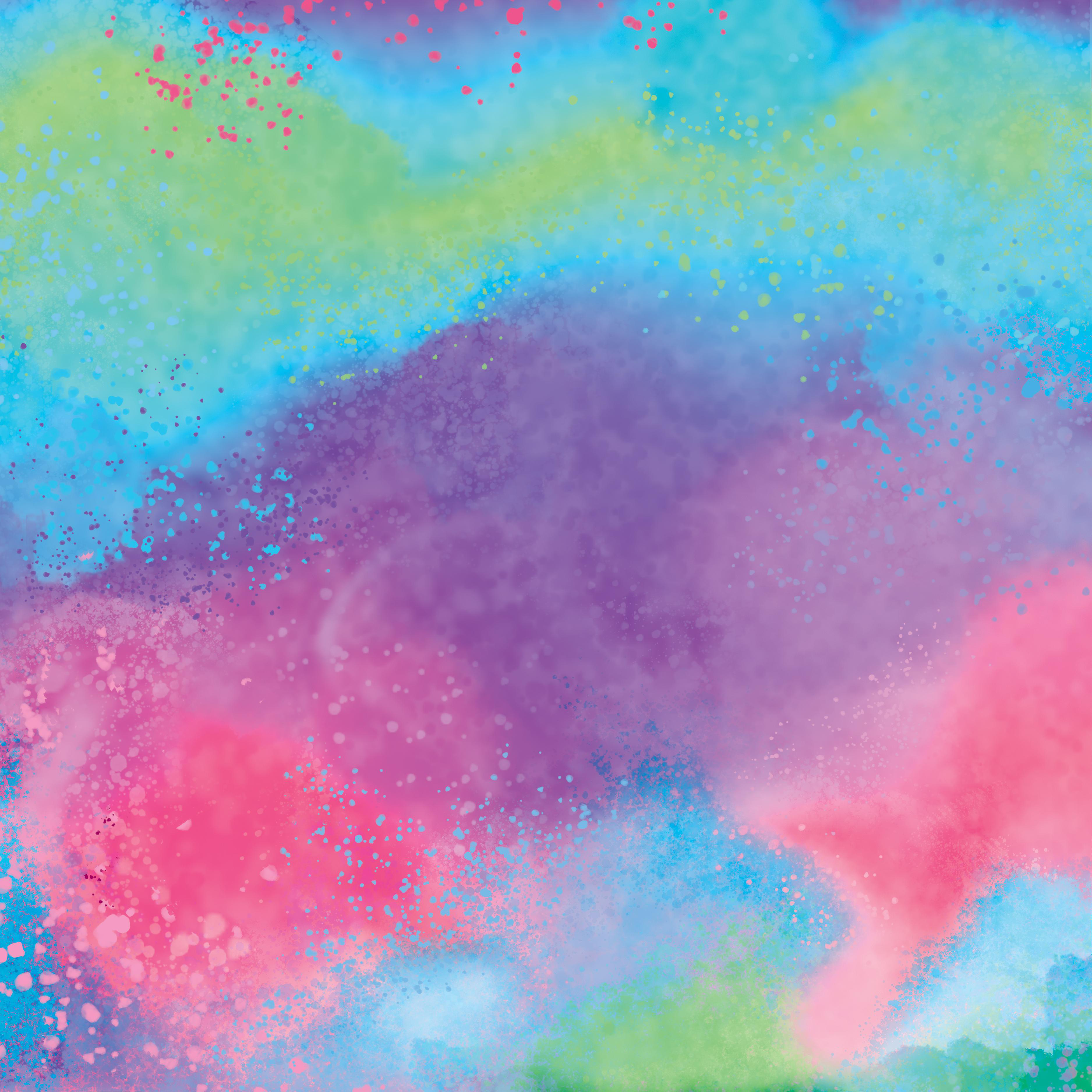 Bunte Wolke aus Farbspritzern in Pink, Blau, Lila und Grün.