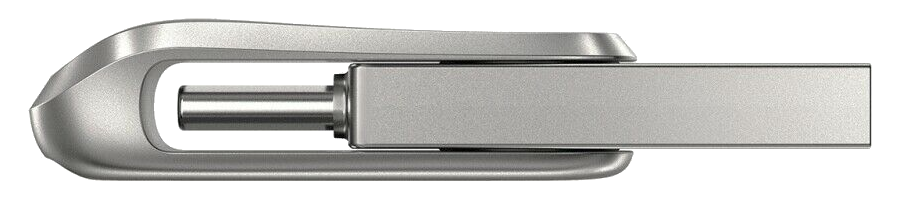 Ezüst USB flash meghajtó ívelt fém dizájnnal, vízszintesen fekszik fekete háttéren.