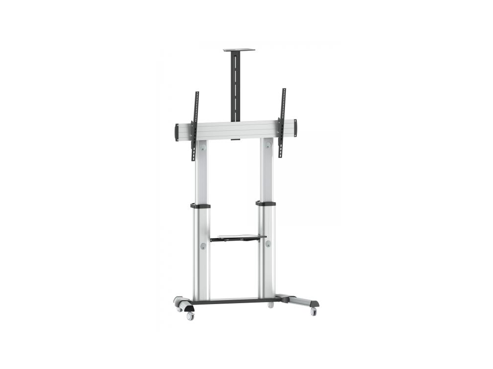 Soporte TV - Fonestar STS-40106P, De suelo, Inclinable, Hasta 100 kg, Ruedas, Plata