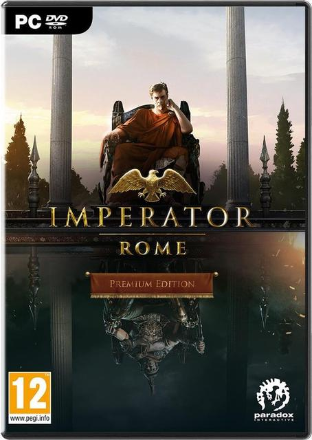 Couverture de jeu : Empereur romain sur un trône, aigle doré et reflet d'un guerrier.