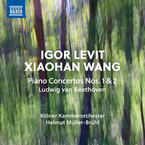 Albumcover mit verschwommenem Waldhintergrund. Text: Igor Levit, Xiaohan Wang, Piano Concertos, Beethoven.