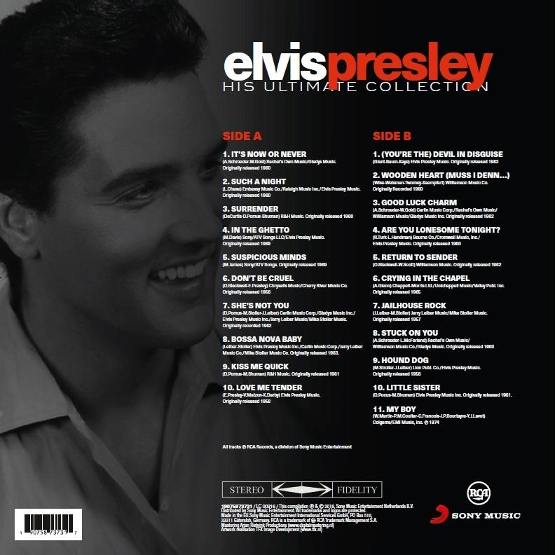 Elvis Presley's 'His Ultimate Collection' album cover. Text and images.