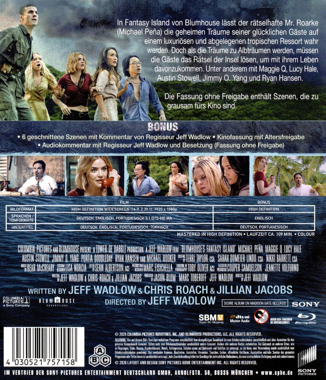 Rückseite einer Blu-ray-Filmhülle mit Schauspielern und Informationen. Text ist auf Englisch und Deutsch.