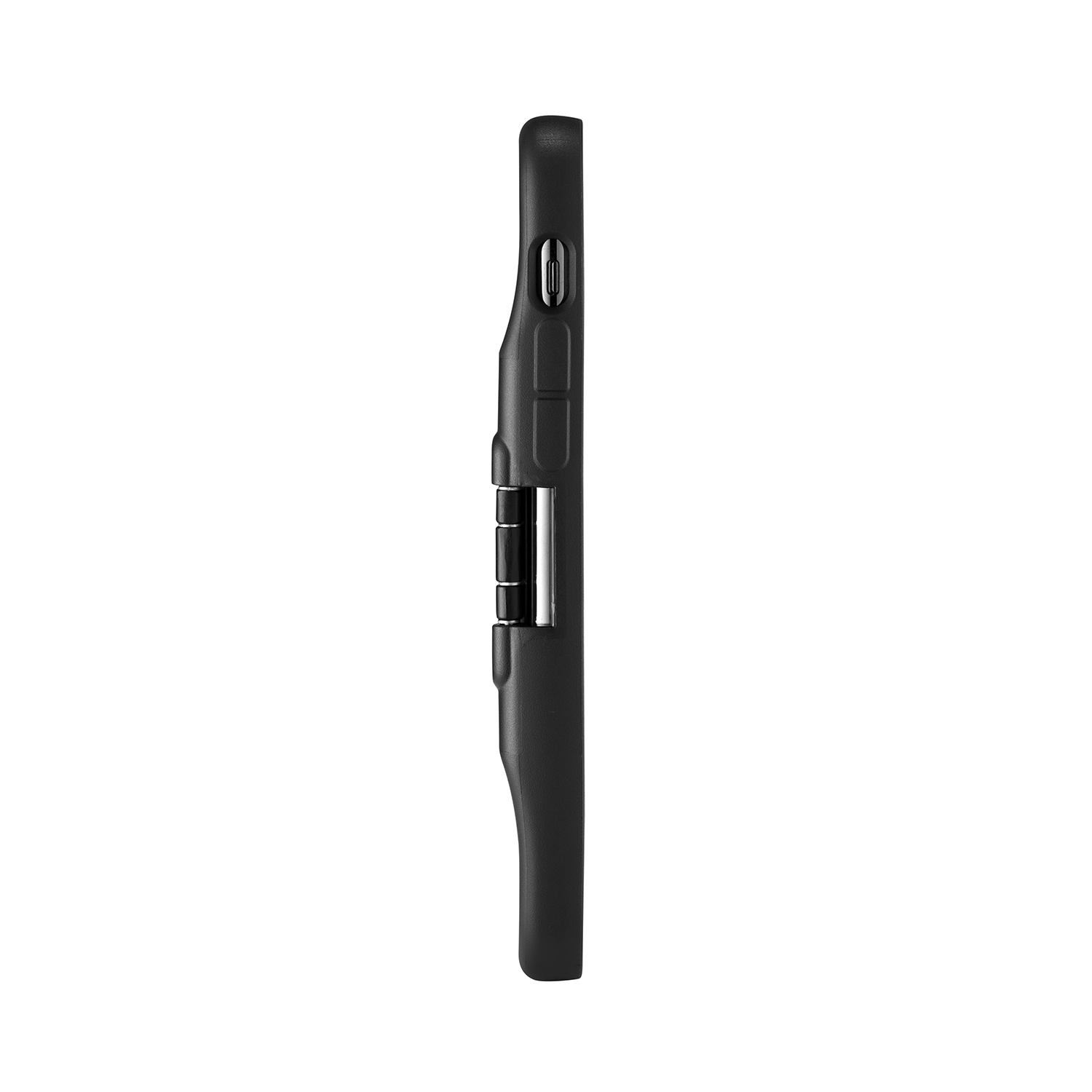 Black phone case, side view.