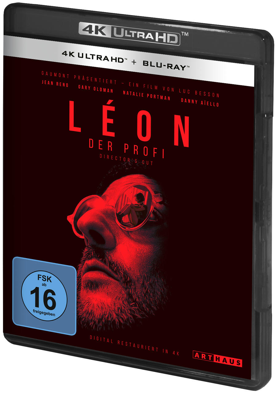DVD-Hülle mit Filmbild. Ein Mann schaut durch eine Brille. Der Titel lautet: LÉON DER PROFI.