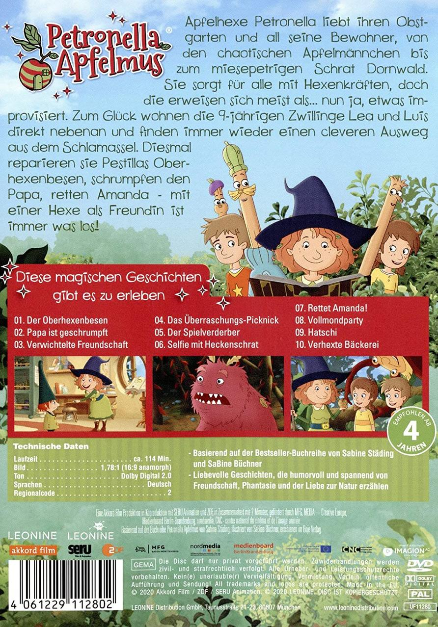 Rückseite einer DVD über die Abenteuer von Petronella Apfelmus.
