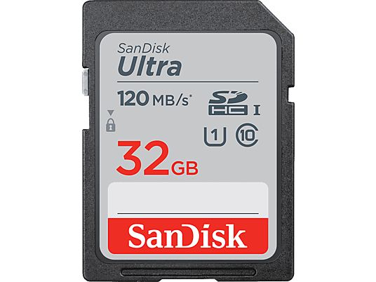SANDISK Ultra - Scheda di memoria  (32 GB, 120 MB/s, Grigio/Rosso)