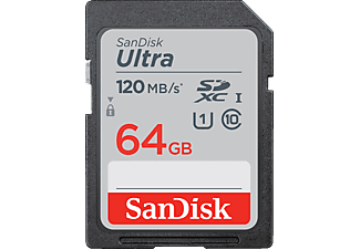 SANDISK Ultra - Scheda di memoria  (64 GB, 120 MB/s, Grigio/Rosso)