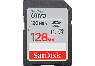 SANDISK Ultra - Carte mémoire  (128 GB, 120 MB/s, Gris/Rouge)