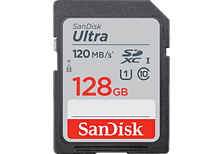SANDISK Ultra - Speicherkarte  (128 GB, 120 MB/s, Grau/Rot)