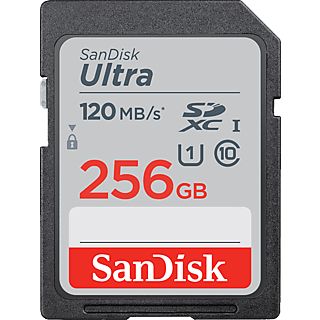 SANDISK Ultra - Speicherkarte  (256 GB, 120 MB/s, Grau/Rot)