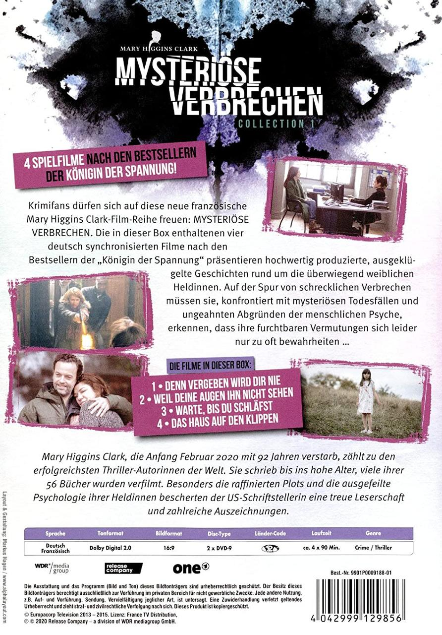 DVD-Hülle mit dem Titel "Mysteriöse Verbrechen". Enthält eine Sammlung von Krimidramen.