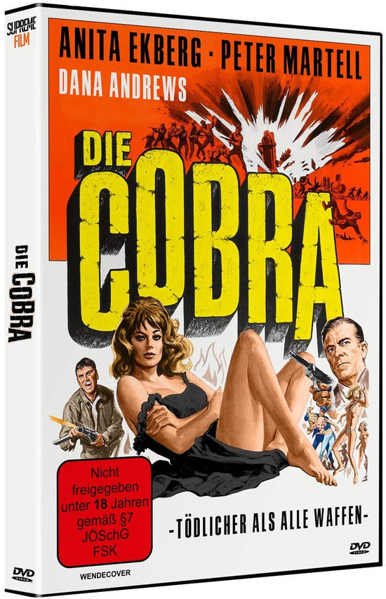 DVD-Cover von 'Die Cobra' mit Anita Ekberg. Zeigt eine Frau, Männer und eine Explosion.