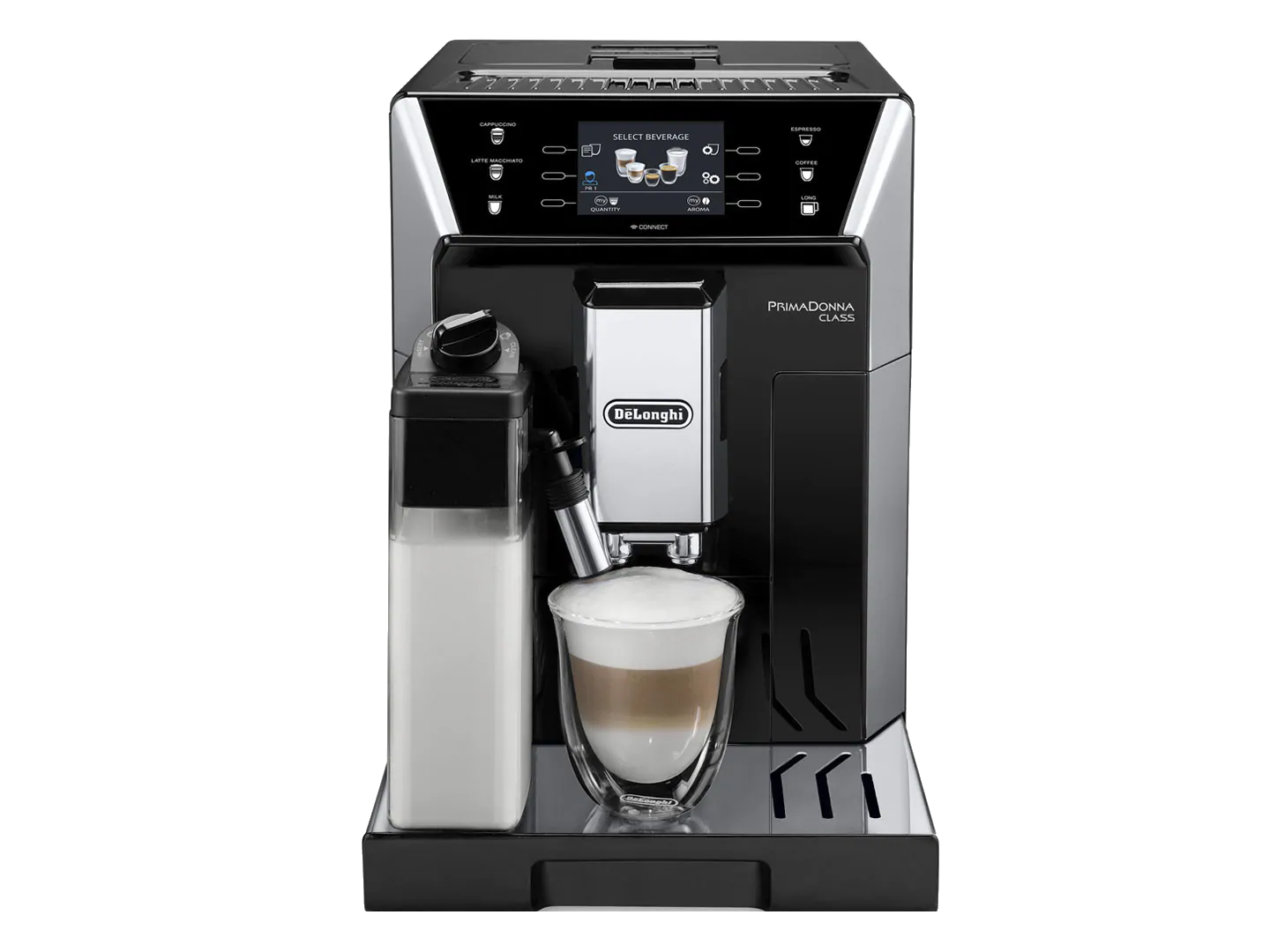 DE LONGHI Kaffeevollautomat PrimaDonna Class Evo, Schwarz ECAM 550.65.SB Kaffeevollautomat (Schwarz, Flüster-Kegelmahlwerk, 19 bar, integrierter Milchbehälter)