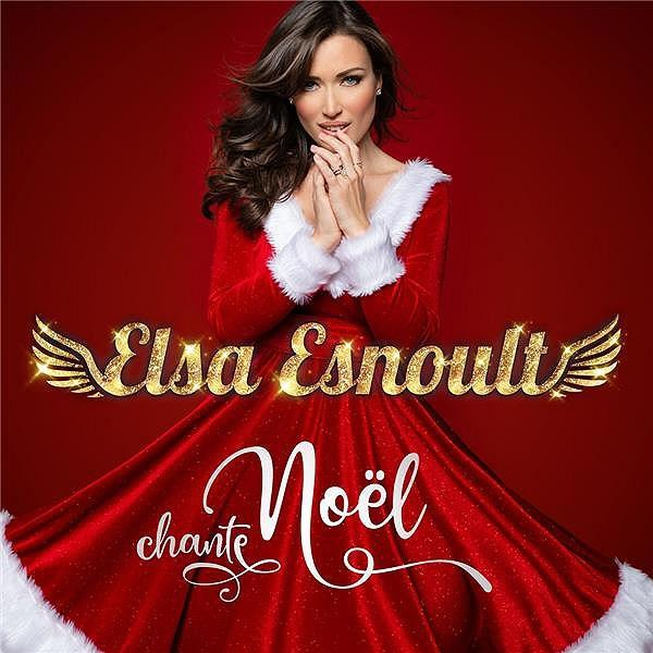 Albumhoes met een vrouw in een rode jurk, armen gekruist, en de titel 'Elsa Esnoult chante Noël'.