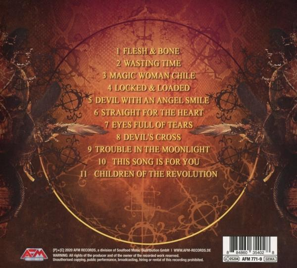Albumcover mit Titelliste in Brauntönen, mit einem kreisförmigen Design mit Text und einem zentralen Design.