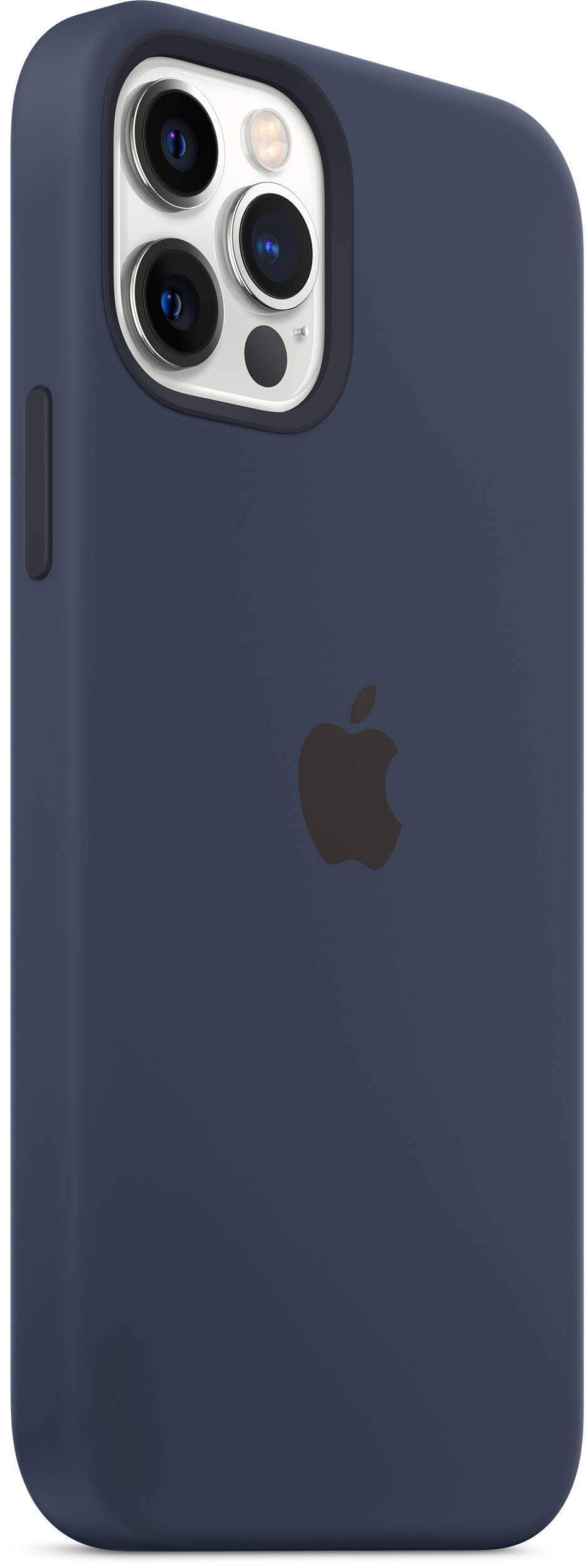 Sötétkék iPhone tok az Apple logóval. A tok sima, matt felületű.