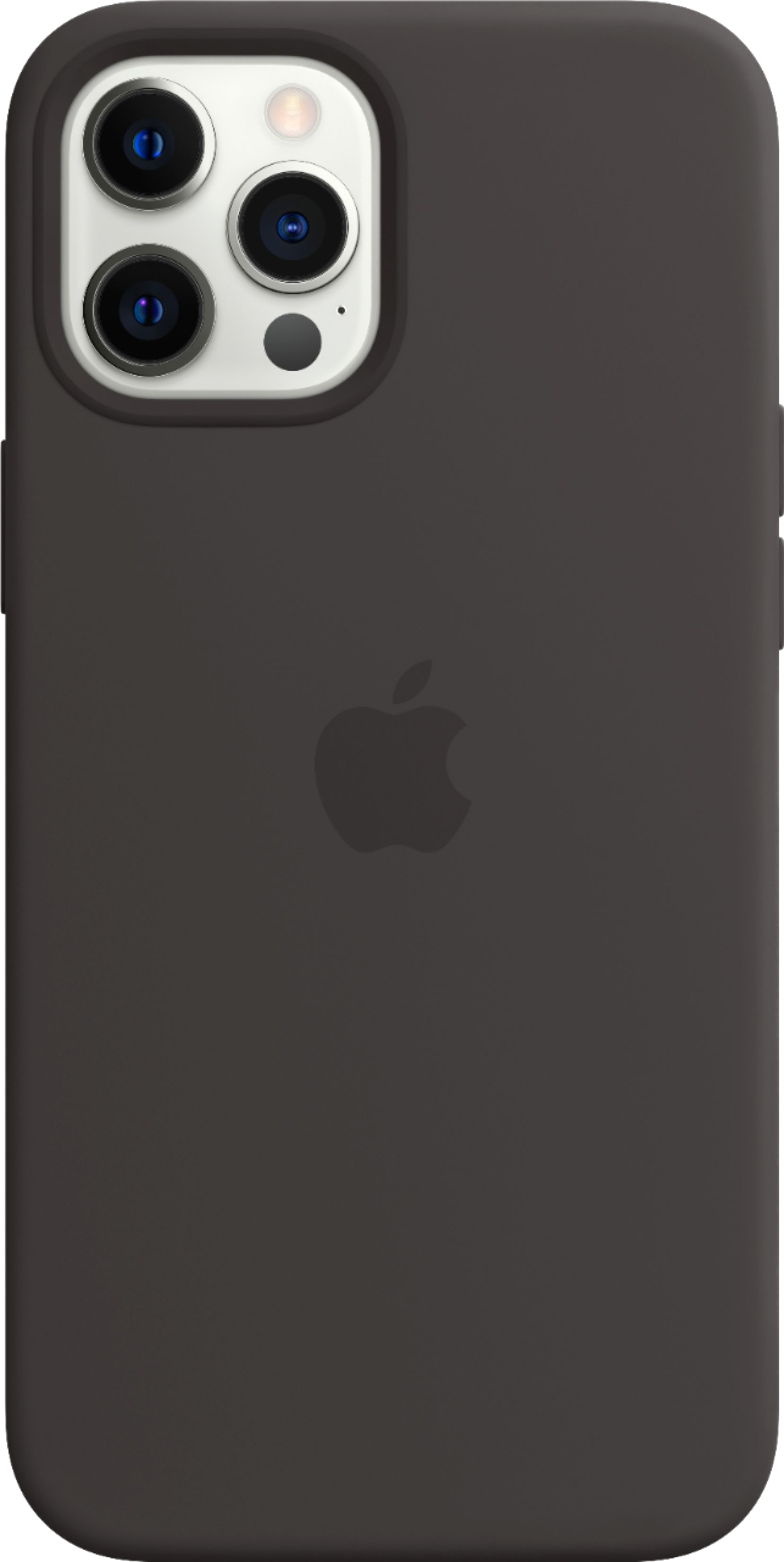 Sötétszürke telefontok az Apple logóval. Kamera kivágások, fekete.