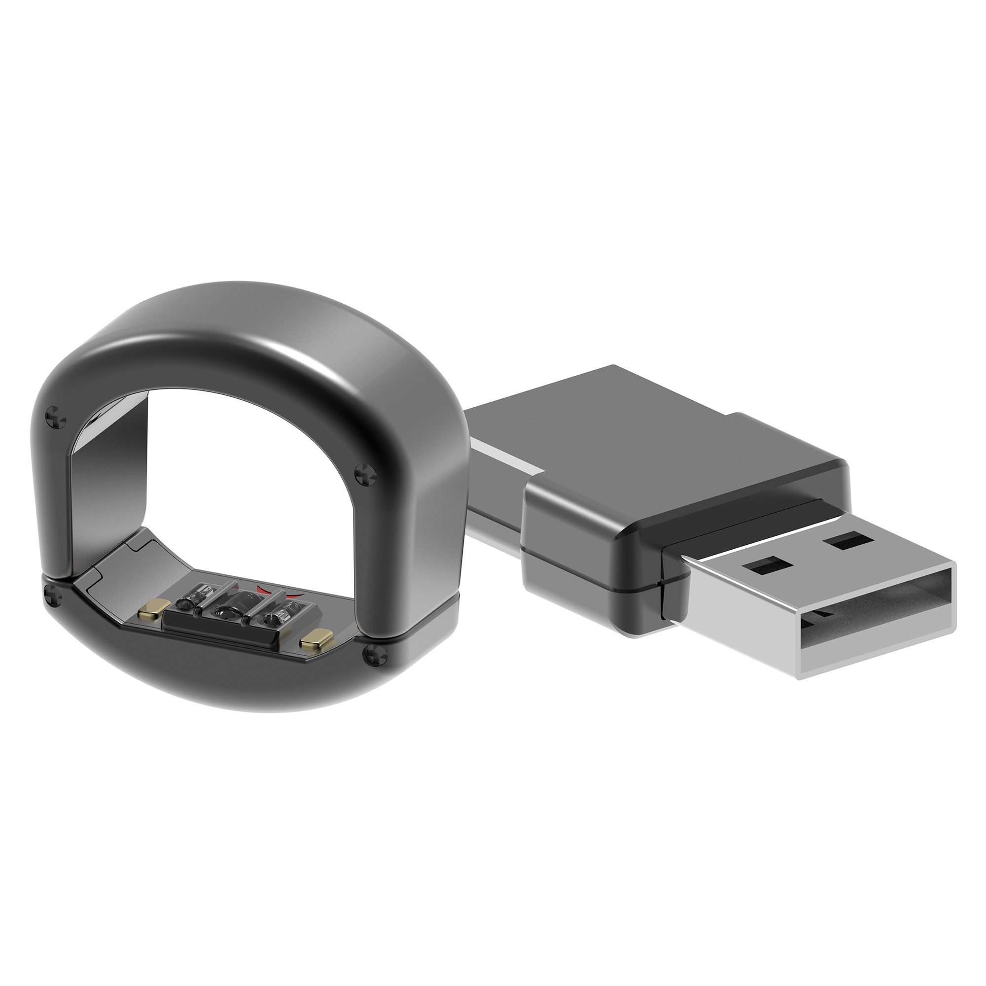 Schwarzer Fitnessring mit USB-Adapter.