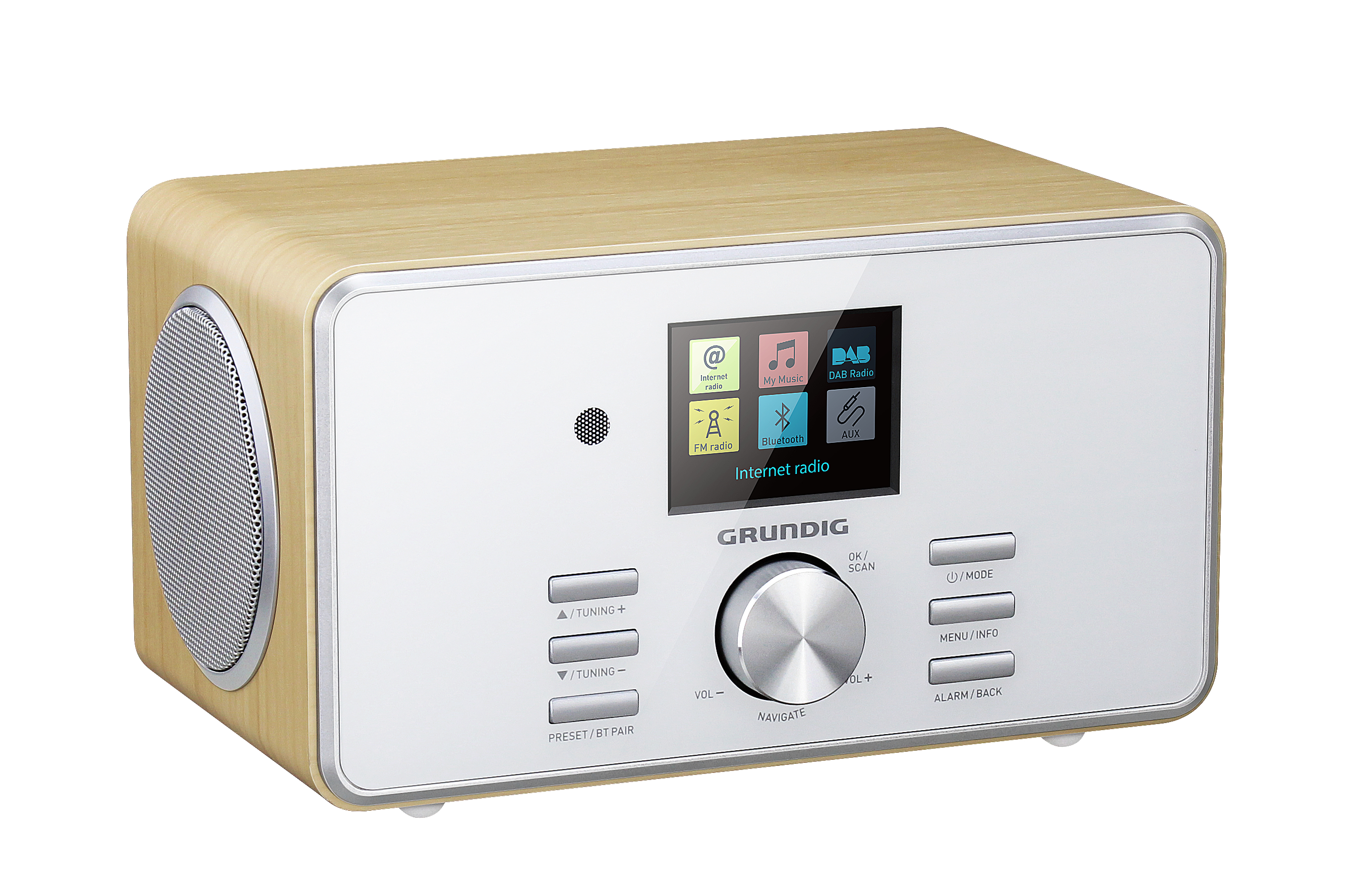 GRUNDIG DTR 5000 X Internetradio, DAB, Internet FM, DAB+, Bluetooth, FM, Radio, AM, Radio, Holzfarben/Weiß AM, Internet DAB