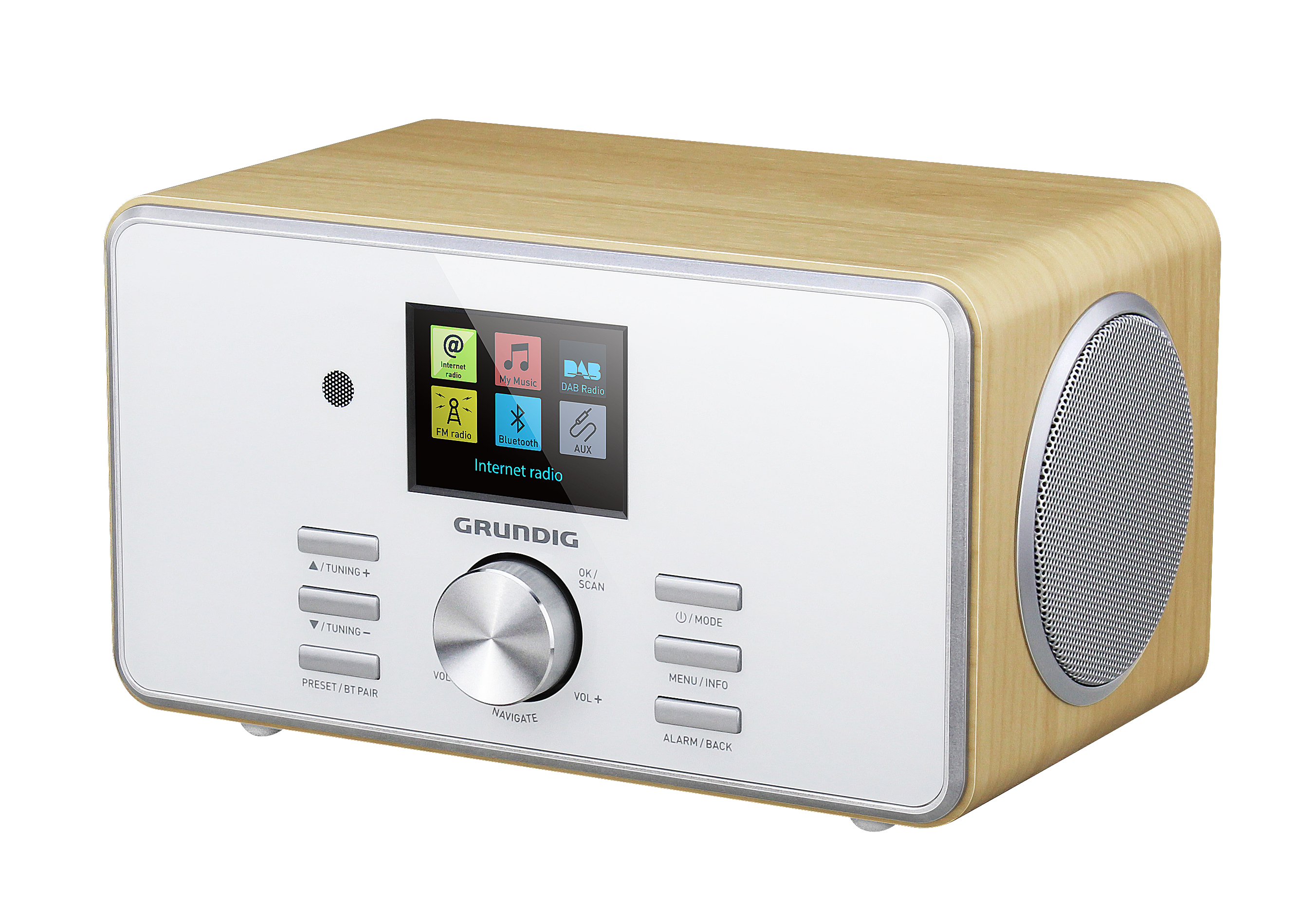 X AM, Internet AM, Internet Radio, DTR DAB+, Holzfarben/Weiß GRUNDIG Bluetooth, DAB, Internetradio, Radio, FM, 5000 DAB+, FM,