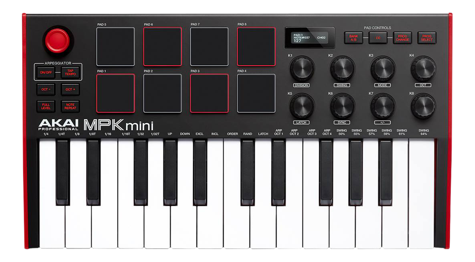 AKAI MPK mini MK3 | MIDI/USB Keyboard Controller (Schwarz/Rot