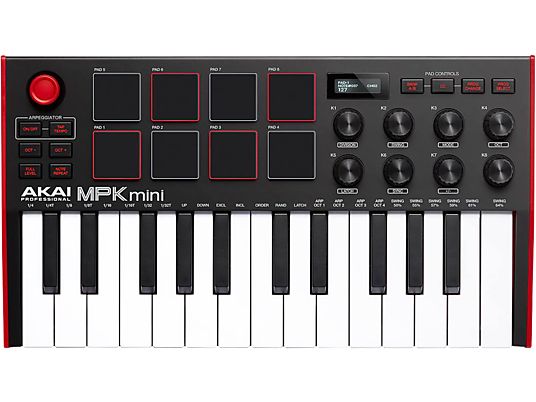 AKAI MPK mini MK3 - MIDI/USB Keyboard Controller (Schwarz/Rot/Weiss)