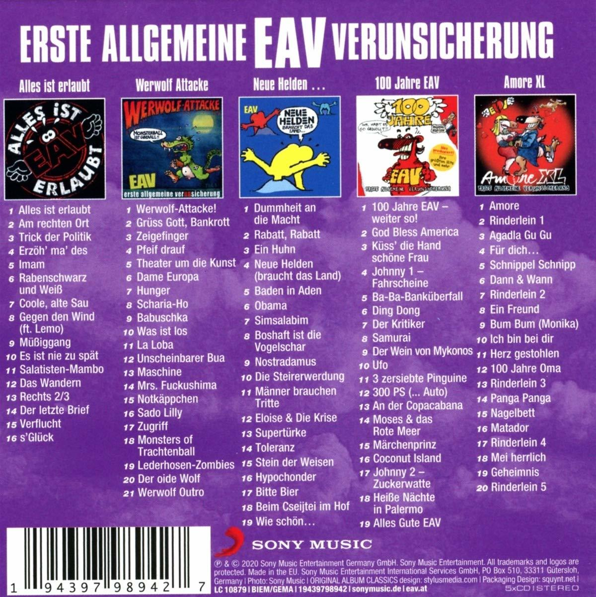 Albumcover mit verschiedenen Songtiteln und Künstlernamen. Ein farbenfrohes Design.